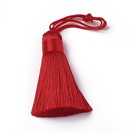 Honeyhandy Polyester Tassel Big Pendants, Ice Silk Tassel, Red, 50~57x12mm