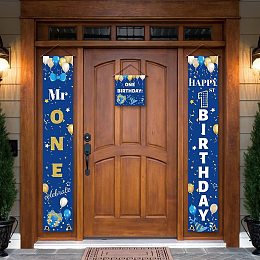 Arricraft 3 Pcs Mr. Onederful Birthday Banner Door Hanging Banner Flag Hanging Decorations Couplet Birthday Decor Sign Set Party Supplies for Home Front Door Porch Yard Decorations Blue 180x30cm