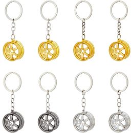 DICOSMETIC 8Pcs 4 Colors Wheel Rim Tyre Keychain Six Star Wheel Keychain Simulation Racing Tire Keychain Motorcycle Car Fans Keyring Alloy Auto Keychain for Crafts Purse Bag Decor