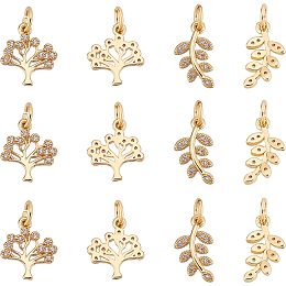 SUPERFINDINGS 12Pcs 2 Styles Cubic Zirconia Brass Leaf Charms Monstera Leaf Charms Rhinestone Tree Charms for Jewelry Making Tiny Dangle,Hole:3mm