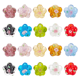 PandaHall Elite 20pcs Flower Glass Beads, 10 Colors Lampwork Spacer Beads Handmade Loose Beads Crystal Beads for Summer Earring Bracelet Necklace Jewelry Making, 14.5~15x13.5~14mm