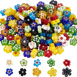 SUNNYCLUE 200Pcs 10 Style Handmade Millefiori Glass Bead Strands, Flower, Mixed Color, 5.5~9x2.5~3.2mm, Hole: 1mm, 20pcs/style