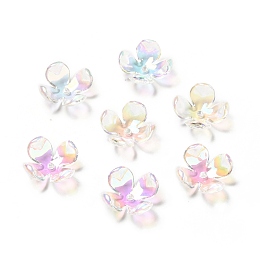 Honeyhandy Transparent Acrylic Flower Bead Caps, AB Color, 4-Petal Flower, Colorful, 16.5x16.5x6mm, Hole: 1.8mm