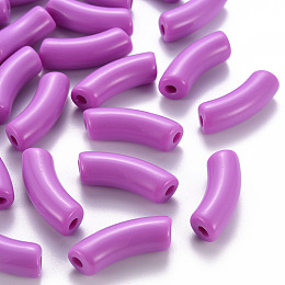 Honeyhandy Opaque Acrylic Beads, Curved Tube, Medium Orchid, 36x13.5x11.5mm, Hole: 4mm, about 133pcs/500g