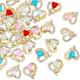 36Pcs 6 Colors Alloy Rhinestone Cabochons 3D Heart Shaped Diamond Nail Charms Love Crystal Nail Charms for Beautifulr Nail Art Decorations Golden Shiny Luxury Nail Accessories