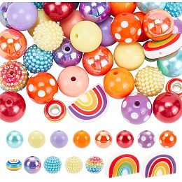 Arricraft 61 Pcs 16 Styles Acrylic Rainbow Beads, Colorful Mixed Bubblegum Beads Set Mixed Color Polka Dot Beads Loose Spacer Beads with Large Hole for Jewelry Making