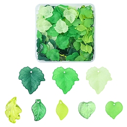 Honeyhandy 76G 8 Style Transparent Acrylic Pendants, Leaf, Mixed Color, 15~24x11~22.5x2~5mm, Hole: 1~2mm