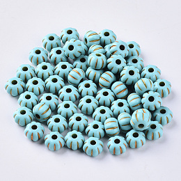 Honeyhandy Acrylic Beads, Metal Enlaced, Plating Acrylic Beads, Golden Metal Enlaced, Pumpkin, Dark Turquoise, 7x5mm, Hole: 1.5mm, about 2850pcs/500g