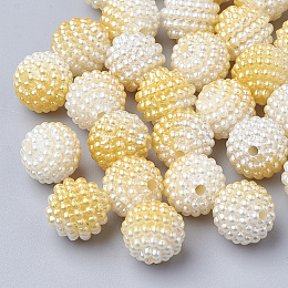 Honeyhandy Imitation Pearl Acrylic Beads, Berry Beads, Combined Beads, Rainbow Gradient Mermaid Pearl Beads, Round, Gold, 10mm, Hole: 1mm, about 200pcs/bag