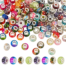 NBEADS 120 Pcs 4 Styles European Beads, 5 mm Large Hole Crackle Resin Rondelle Beads Acrylic Flower Pattern Charms Beads Transparent European Beads for DIY Bracelets Necklaces Jewelry Making
