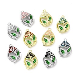 Rack Plating Alloy Enamel Pendants, Flower with Leaf, Mixed Color, 24x26x4.5mm, Hole: 1.8mm