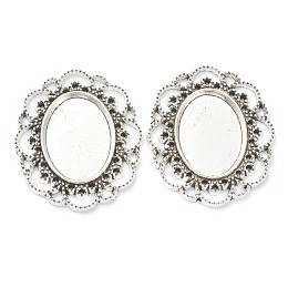 Honeyhandy Alloy Cabochon Settings, Cadmium Free & Lead Free, Flower, Antique Silver, 41x35x3mm, Hole: 0.7mm, Tray: 24x18mm