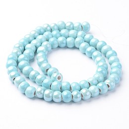 Honeyhandy Handmade Porcelain Beads, Bright Glazed Porcelain, Rondelle, Light Sky Blue, 7x5mm, Hole: 2mm, about 65pcs/strand, 13.3 inch