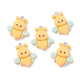 Honeyhandy Opaque Resin Pendants, with Platinum Tone Iron Loops, Bee, Gold, 25.5x22.5x6mm, Hole: 2mm