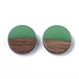 Honeyhandy Resin & Wood Cabochons, Flat Round, Medium Spring Green, 10x2.5~4mm