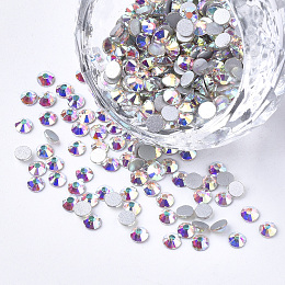 Honeyhandy Glass Flat Back Rhinestone Cabochons, Back Plated, Faceted Half Round, Crystal AB, SS16, 3.8~4x1.5mm, about 1440pcs/bag