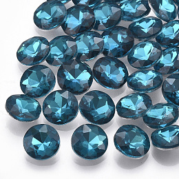 Honeyhandy Pointed Back Glass Rhinestone Cabochons, Back Plated, Faceted, Flat Round, Teal, 8x3.5mm