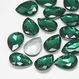 Honeyhandy Pointed Back Glass Rhinestone Cabochons, Back Plated, Faceted, teardrop, Med.Emerald, 18x13x5mm