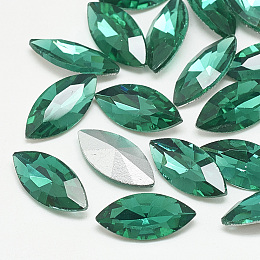 Honeyhandy Pointed Back Glass Rhinestone Cabochons, Back Plated, Faceted, Horse Eye, Med.Emerald, 10x5x3mm