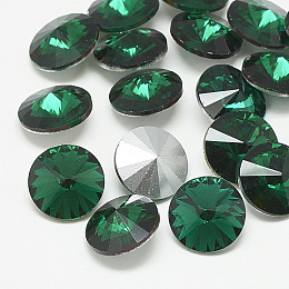 Honeyhandy Pointed Back Glass Rhinestone Cabochons, Rivoli Rhinestone, Back Plated, Faceted, Cone, Med.Emerald, 10x5mm