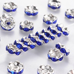 Honeyhandy Rhinestone Spacer Beads, Grade A, Sapphire Rhinestone, Silver Color Plated, Nickel Free, about 6mm in diameter, 3mm thick, hole: 1mm