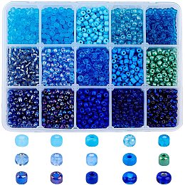 NBEADS 15 Colors 6/0 Glass Seed Beads, About 3000 Pcs 4mm Blue Round Pony Beads Mini Spacer Loose Beads for Jewelry Design Necklace Bracelet Earring Making