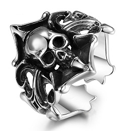 Honeyhandy Alloy Pirate Skull Open Ring, Gothic Wide Ring for Women Men, Antique Silver, US Size 8(18.1mm)