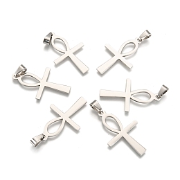 Honeyhandy 202 Stainless Steel Pendants, Easter Theme, Ankh Cross, Stainless Steel Color, 44.5x27x1.5mm, Hole: 5x9mm