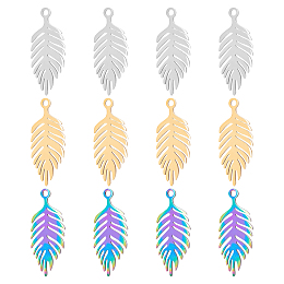 DICOSMETIC 12pcs 3 Colors 25mm Monstera Leaf Charms 304 Stainless Steel Hollow Leaf Pendants with Small Hole Multi-Color Leaf Charms for Necklace Bracelet Jewelry Making，Hole:1.6mm