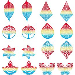 DICOSMETIC 16Pcs 8 Style Stainless Steel Pendants Laser Cut Dancer Polygon and Butterfly Charms Colorful Components Links Embellishments for DIY Craft Jewelry Making