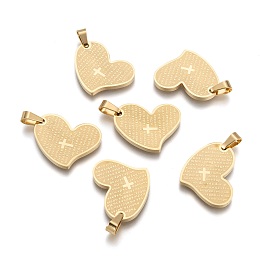 Honeyhandy 304 Stainless Steel Heart Lord's Prayer Cross Pendants, Golden, 26x20x2.5mm, Hole: 4.5x5.5mm