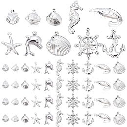 PandaHall Elite 200pcs Ocean Animal Charms, 10 Styles Sea Animals Marine Life Charms Stainless Steel Fish Sea Shell Anchor Starfish Dangle Charms for Hawaii Earring Necklace Bracelet Jewelry Making