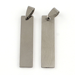 Honeyhandy 201 Stainless Steel Rectangle Stamping Blank Tag Pendants, with Snap on Bails Clasps, One Side Polishing, Stainless Steel Color, 40x9x1mm, Hole: 7x3.5mm