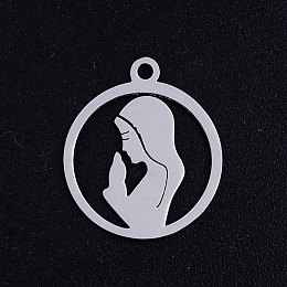 Honeyhandy 201 Stainless Steel Pendants, Virgin Mary, Stainless Steel Color, 17.5x15x1mm, Hole: 1.5mm