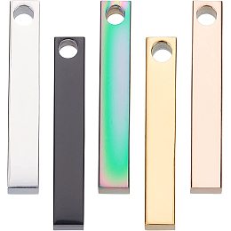 SUNNYCLUE 1 Box 5 Colors Stamping Blank Bar Pendants Rectangle Stainless Steel Stamping Tag Metal Name Plate Charms for DIY Bracelets Necklaces Jewelry Making Crafts Supplies