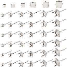 UNICRAFTALE 60 Pcs 6 Size Square Stud Earring Settings 201 Stainless Steel Prong Stud Earrings Settings Blank Ear Studs Findings Cubic Zirconia Stud Earrings Tray Rhinestone Stud Earrings Making Base