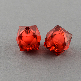 Honeyhandy Transparent Acrylic Beads, Bead in Bead, Faceted Cube, FireBrick, 10x9x9mm, Hole: 2mm, about 1050pcs/500g