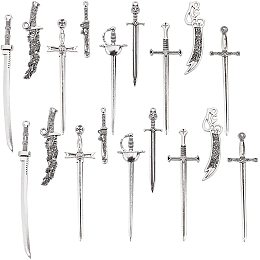 SUPERFINDINGS 36pcs 9 Style Sword Series Big Pendants Tibetan Style Alloy Swords Knife Charms Antique Silver Assorted Rapier Swords Pendants Assorted Rapier Swords Pendants for Jewelry Making