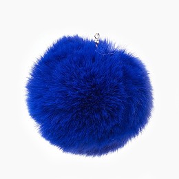 Honeyhandy Handmade Faux Rabbit Fur Pom Pom Ball Covered Pendants, Fuzzy Bunny Hair Balls, with Elastic Fiber, Blue, 55~74mm, Hole: 5mm