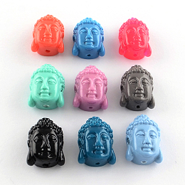 Honeyhandy Dyed Buddha Head Synthetical Coral Beads, Mixed Color, 15x10x7mm, Hole: 1mm