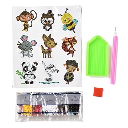 Honeyhandy DIY Animal Theme Diamond Painting Stickers Kits For Kids, with Diamond Painting Stickers, Rhinestones, Diamond Sticky Pen, Tray Plate and Glue Clay, Mixed Color, 18x15.3x0.03cm