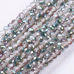 Honeyhandy Half Plated Faceted Rondelle Electroplate Glass Bead Strands, Green, 3x2mm, Hole: 1mm, about 165~169pcs/strand, 15~16 inch(38~40cm)