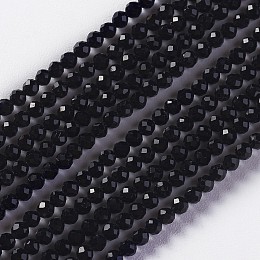 Honeyhandy Glass Beads Strands, Faceted, Round, Black, 2x2mm, Hole: 0.4mm, about 193~197pcs/strand, 14.17 inch~15.51 inch(36~39.4cm)