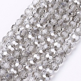 Honeyhandy Electroplate Glass Beads Strands, Faceted, Roun, Gainsboro, 4mm, Hole: 1mm, about 98pcs/strand, 13.7 inch