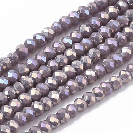 ARRICRAFT Electroplate Opaque Solid Color Glass Beads Strands, Faceted, Rondelle, Rosy Brown, 2.5x1.5mm, Hole: 0.8mm, about 200pcs/strand, 12.2 inches