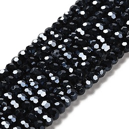 Honeyhandy Electroplate Glass Bead Strands, Pearl Luster Plated, Faceted(32 Facets), Round, Prussian Blue, about 4mm in diameter, hole: 0.5mm, about 100pcs/strand, 14.2 inch