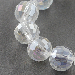 Honeyhandy Electroplate Glass Bead Strands, AB Color Plated, Faceted, Round, Clear AB, 8mm, Hole: 1mm, about 72pcs/strand, 21.8 inch