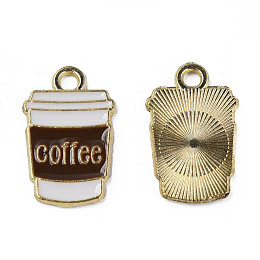 Honeyhandy Alloy Enamel Pendants, Cadmium Free & Lead Free, Light Gold, Coffee Cup with Word, Coconut Brown, 18x11x1mm, Hole: 1.8mm