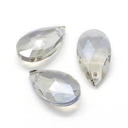 Faceted Glass Pendants, Teardrop, Light Grey, 22x13x8.5mm, Hole: 1mm