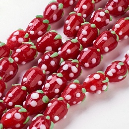 Honeyhandy Handmade Lampwork 3D Strawberry Beads, Red, 10~13x8~10mm, Hole: 2mm